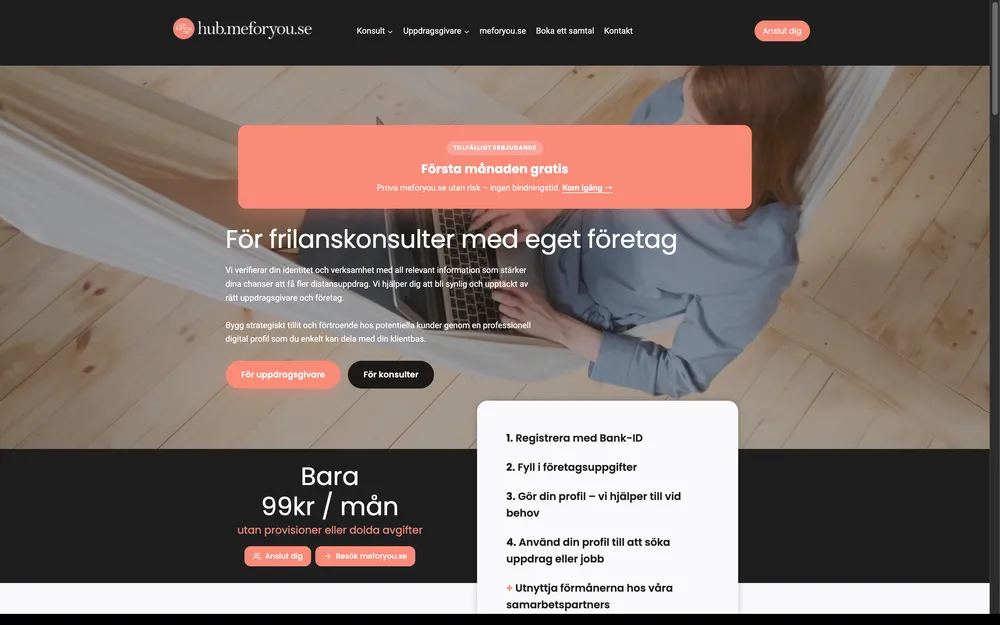 Website van meforyou.se, gebouwd door Your Virtual Assistant