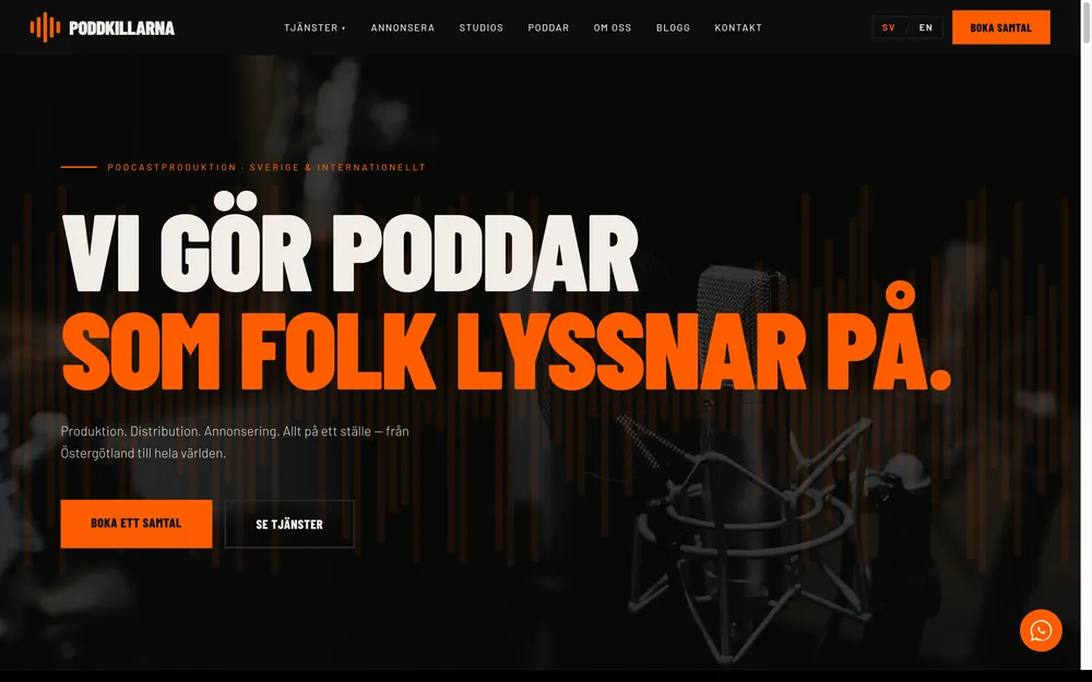 Website van Poddkillarna, gebouwd door Your Virtual Assistant