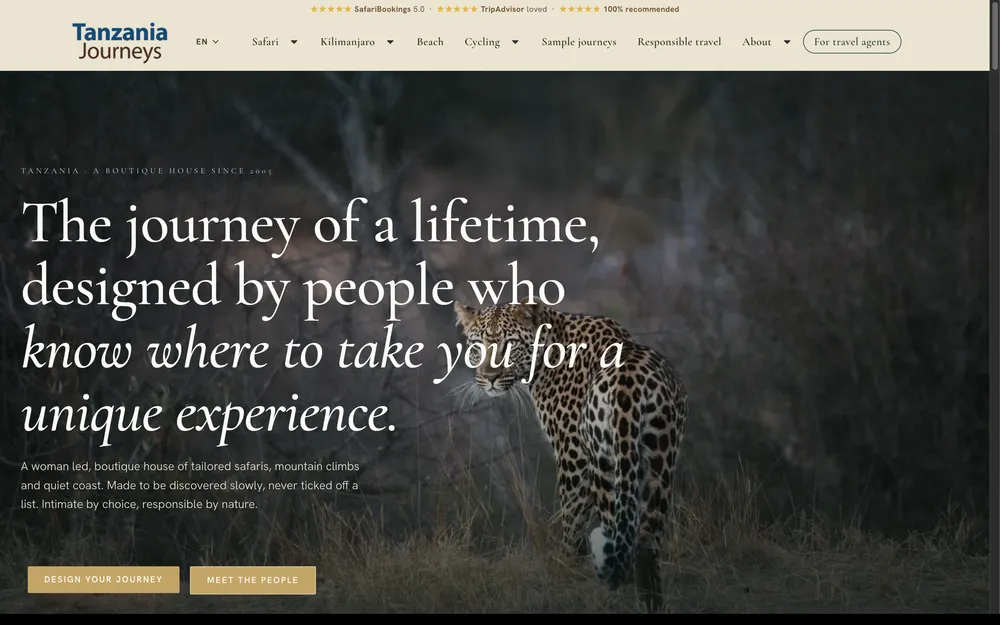 Website van Tanzania Journeys, gebouwd door Your Virtual Assistant