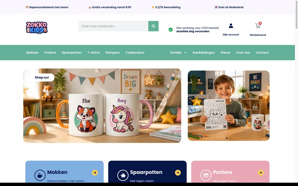 Website van ZokkoKids, gebouwd door Your Virtual Assistant